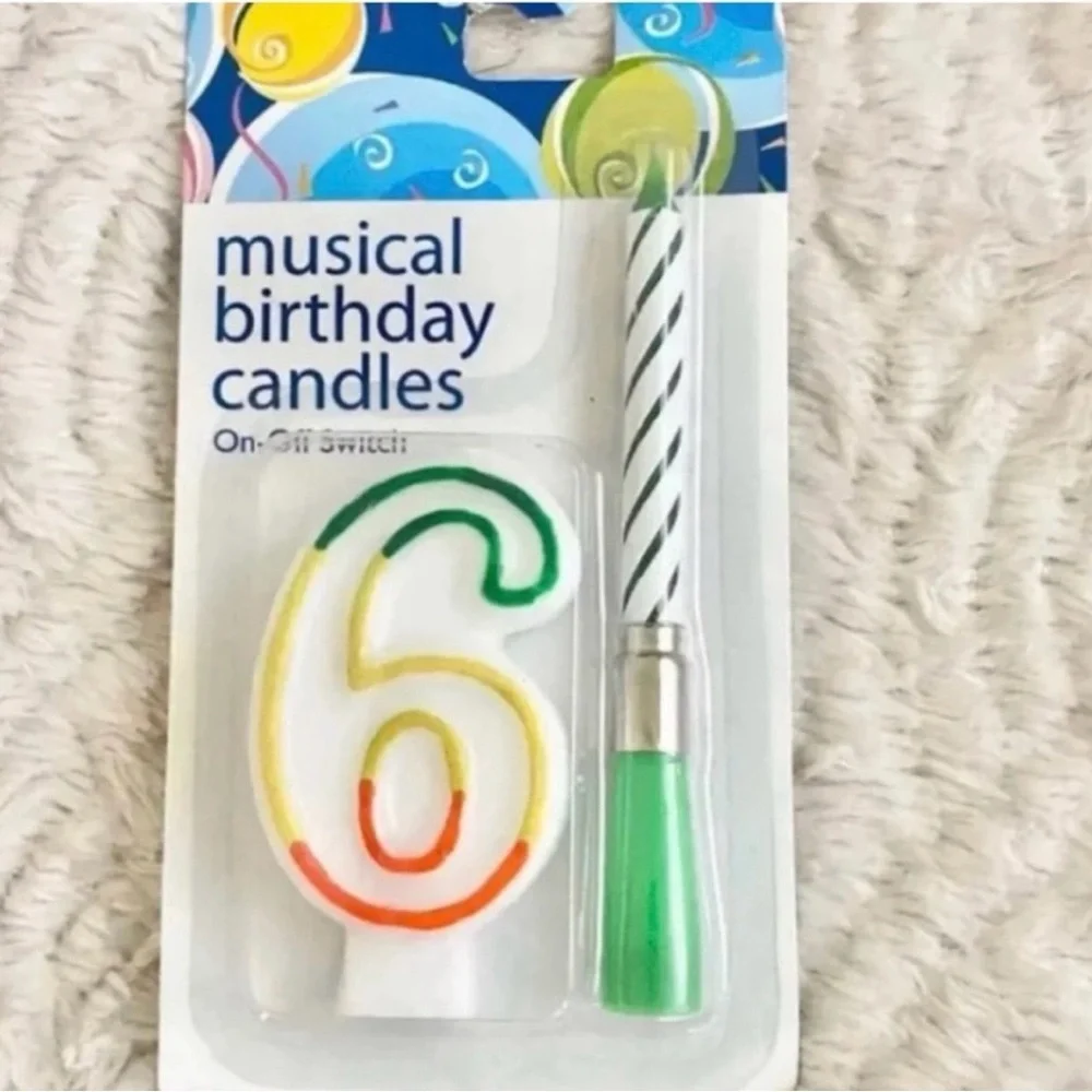 💞 New Multicolored Number 6 and Green Musical Birthday Candle Set